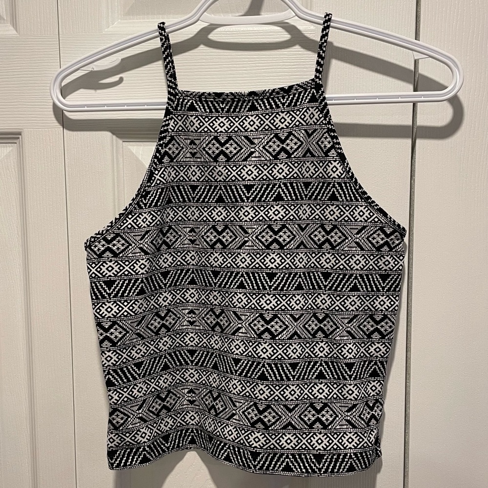 Printed High Neck Crop Top
